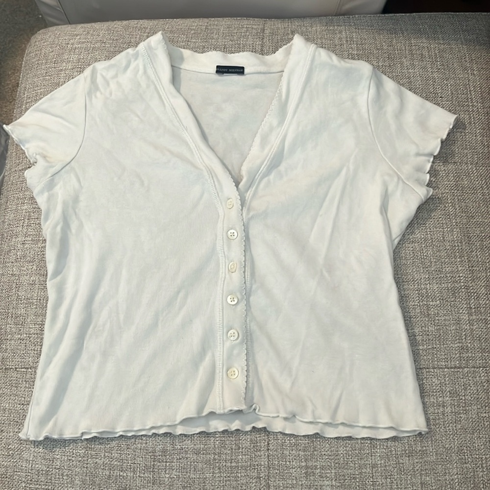 Brandy Melville white button down baby tee. (size) 5juniors